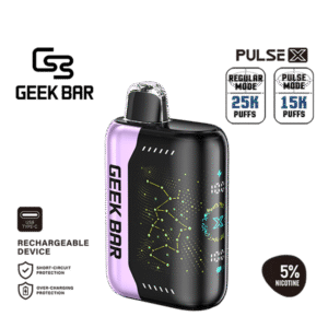 Layered raspberry, peach, and lime flavor with clean citrus finish — 상큼한 라즈베리와 달콤한 복숭아, 라임 마무리를 느낄 수 있는 Geek Bar Pulse X Raspberry Peach Lime 5% 디바이스.