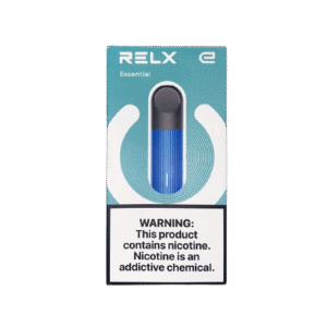 Sleek RELX Blue Essential device with compact matte design — 블랙/네이비 톤의 미니멀한 바디가 돋보이는 Blue Essential 디바이스 이미지.