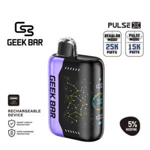 Rich blackberry candy pop flavor with sweet–tart balance — 진한 블랙베리 캔디 단맛과 새콤한 포인트를 느낄 수 있는 Geek Bar Pulse X Blackberry Blow Pop 5% 디바이스.