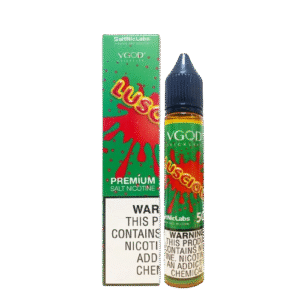 Soft watermelon candy flavor layered with a sweet fruity aroma — 달콤한 수박향과 라이트한 과일 톤을 담은 VGOD 러셔스 병 패키지.