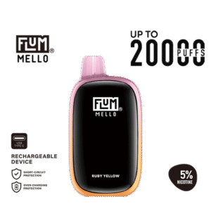 Sunny fruit candy flavor with smooth draw — 달콤한 과일 캔디 감성과 부드러운 흡입감이 특징인 Flum Mello Ruby Yellow 디바이스