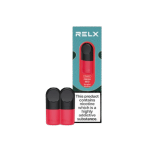 “Refreshing Lush Ice watermelon pod with lively sweet tone — 붉은 과일 톤과 시원한 디자인이 돋보이는 RELX Fresh Red 패키지.