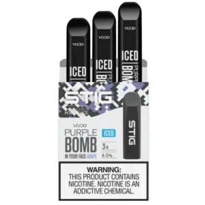 VGOD Stig Iced Purple Bomb 6% Salt Nicotine Pods – Icy grape hit and authentic quality from JZVapes Korea. VGOD 스틱 아이스드 퍼플 밤 6% 솔트니코틴 팟 – 시원한 포도 향과 제이제이베이프 정품 보장.