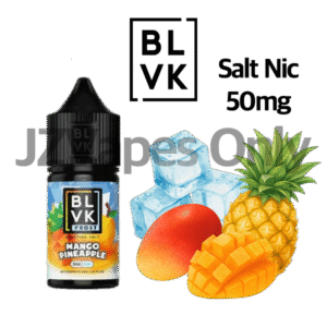 BLVK Frost Mango Pineapple (5%) — 달콤한 mango와 상큼한 pineapple이 어우러진 tropical fruity blend, 시원한 icy menthol cooling으로 마무리되는 high nicotine vape. Smooth하고 refreshing한 flavor로 Korean vapers 사이에서 인기 많은 50mg disposable.